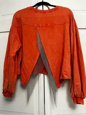 Peach Love California Bright Orange Crewneck Sweatshirt with small chain fringe